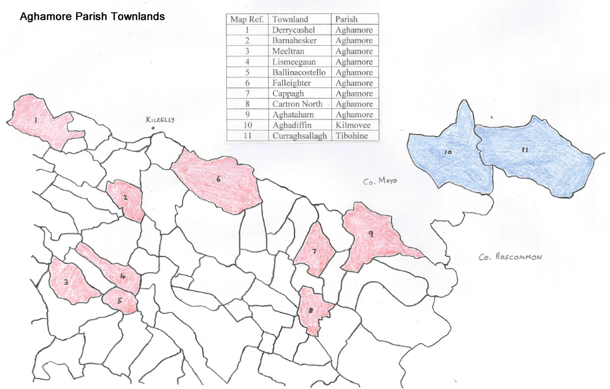 Townland Map of part of Aghamore Parish showing Freeman locations